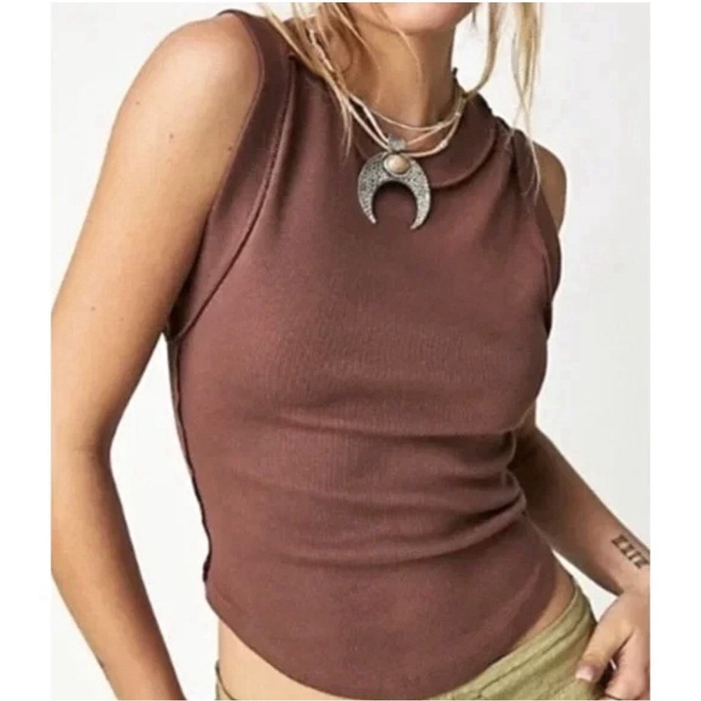 Free People X We the Free Kate Ribbed Tank French Dusty Brown Medium New